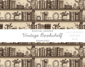 Vintage Bookshelf Seamless Pattern - Dark Toile Digital Paper for Printables & Design, Instant download