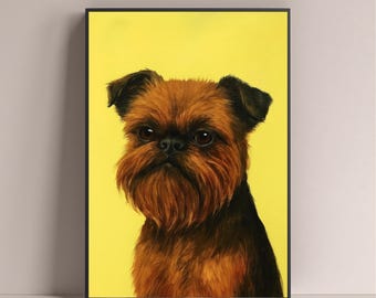 Brussels Griffon Pop Art Poster – Minimalist Yellow Dog Breed Print, Pet Portrait Printable Wall Art