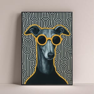Mid Century Modern Greyhound Poster, druckbare MCM Hunderasse Wandkunst, minimalistisches Windhund-Dekor