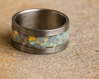Crushed Opal and Ashes Memorial Ring - Pet Cremation Jewelry