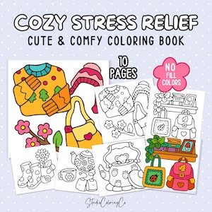 Stress Relief Malbuch PDF - 10 Fett und einfache Seiten für Kinder & Erwachsene | Sofortiger digitaler Download |Cozy Things | Durch FärbungStudioCo