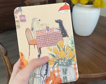 Vintage Dog Illustration Kindle Case, Cottagecore Aesthetic Magnetic Flip eReader Cover for Kindle Paperwhite, Kobo, Kindle 11th