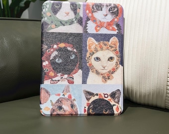 Étui Kobo Clara Color Portraits of the Cat avec écharpes 2025 Étui Kobo à dos transparent avec dragonne Étui Kindle Paperwhite pour chat mignon pour femme
