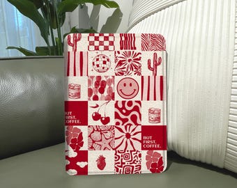 Red Collage Kindle Case, Y2K Smiley Aesthetic Cover, Magnetic Flip Custom eReader Case for Kindle Paperwhite, Kindle 10th 11th, Oasis, Kobo