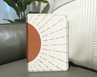 Boho Sunburst Kindle Case, Minimalist Abstract Sun eReader Cover (Strap Included)