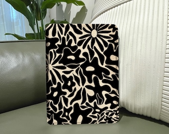 Black Beige Floral Case,Daisy kobo Clara Case Minimalist Matisse Style Tablet Cover, Case with Auto Sleep/Wake Aesthetic Gift for Art Lovers