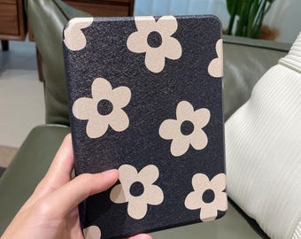 Retro Daisy Flower Kindle Case, Minimal Floral Pattern, Aesthetic Magnetic Flip eReader Cover for Kindle Paperwhite, Kobo, Kindle 11th