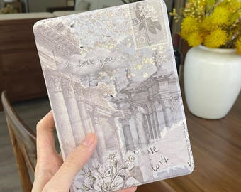 Vintage Collage Kindle Case, Antique Letter Architecture Pattern, Romantic Aesthetic Magnetic Flip eReader Cover for Kindle Paperwhite, Kobo