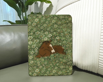 Cottagecore Kindle Case, Sleeping Horse, Floral Meadow, Magnetic Cover