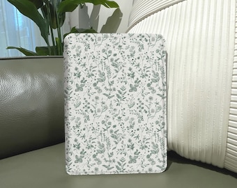Magnetic Back Cover in Matcha Green with Small Floral Print, Perfect for the Kindle Paperwhite Oasis and Kobo Clara E-Reader Cases