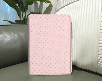 Pink Polka Dot Kindle Case, Personalized Magnetic Flip/Side Closure Cover for Kindle Paperwhite 11th, Kindle 10th, Oasis, Kobo Clara 2E