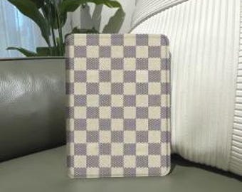 Checkered Kindle Case with Strap, Beige Gray Flip eReader Cover (Kindle & Kobo)