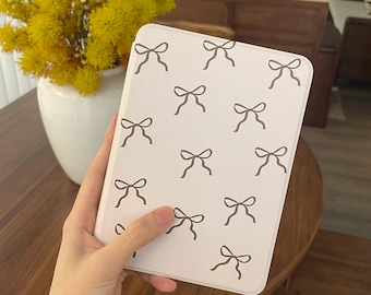 Minimal Bow Kindle Case, Cute Ribbon Pattern, Coquette Aesthetic Magnetic Flip eReader Cover for Kindle Paperwhite, Kobo, Kindle 11th