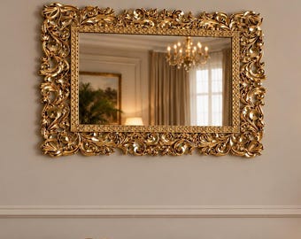 Handmade Gold Ornate Wall Mirror 19.7 x 11.8 in, Baroque Rectangular Decor
