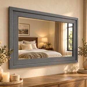 Handmade Wooden Wall Mirror, Gray Frame, 36.02 x 24.02 in, Modern Bedroom Decor