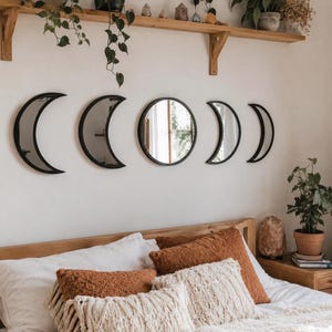 26in Moon Phase Mirror Set, Acrylic Mirror, Wooden Frame, Moon Phase Decor, Boho Wall Decor, Witchy Decor, Bedroom Decor image 3