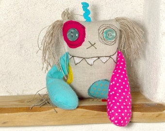 Personalized Mini Monster Doll: Linen Stuffed Desk Accessory