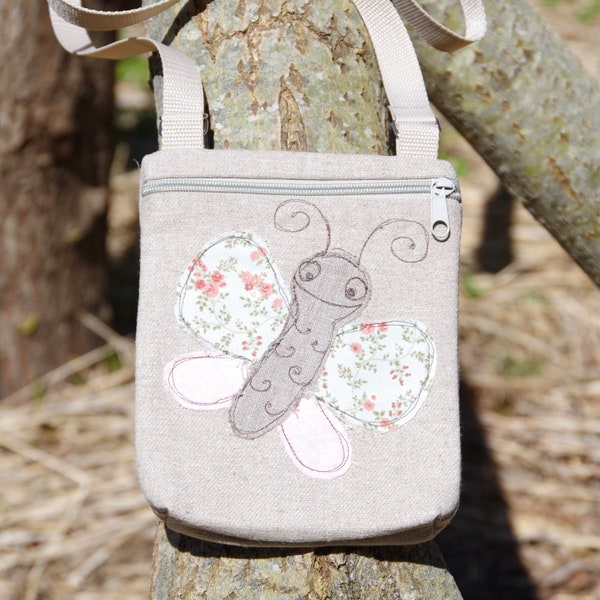 Country style butterfly bag, Canvas crossbody for girls, Travel tote, Small messenger for keys and cellphone