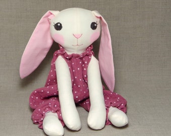 Bunny rabbit stuffed animal, Large ears bunny plush toy, Personalized baby girl gift, Handmade cotton doll