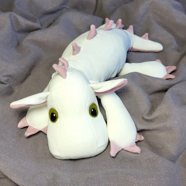 Personalized white dragon stuffie, Cotton plush toy for kids, Cuddly fantasy creature, Handmade baby gift