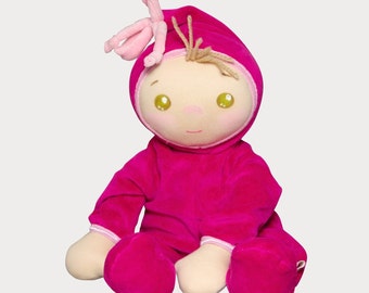 Handgemaakte katoenen pop, Waldorf geïnspireerde lappenpop, genderneutraal babycadeau
