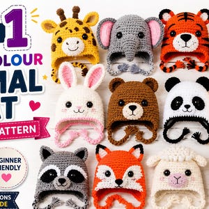 12in1 Animal Crochet Hat bundle | Crochet, Beanie | Animal Hat | Halloween Costume | Christmas Gift | Birthday| Men, Women, Boys, Girls.