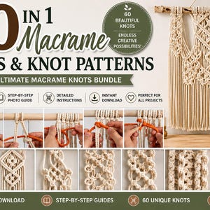 Macrame Knot bundle | Guide PDF with 60 Macrame Knots | Explained Knot Tutorial for Beginners and Advanced Makers | Step by Step Photos |