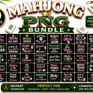 mahjong png 40 in 1  Bundle | Cute Mahjong Quotes | Mahjong Sublimation Designs | T-Shirt PNG | Commercial Use