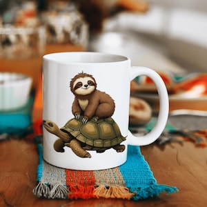 Jolie tasse paresseux et tortue, cadeau pour amoureux des animaux, tasse à café amusante, décoration de cuisine unique, parfaite pour les anniversaires et les fêtes