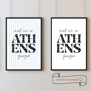 Meet Me in Athens Dorm Apartment Wall Art Prints | Blue and White Decor | University of Georgia | Athens GA Printable Digital Download