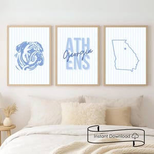 Georgia Dorm Apartment Wall Art Prints | Blue Stripe Bulldogs Decor | University | Athens Printable Set of 3 Digital Downloads
