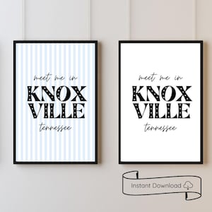 Meet Me in Knoxville Dorm Apartment muurkunstafdrukken | Blauwwit decor | Universiteit van Tennessee | Afdrukbare digitale download Knoxville TN