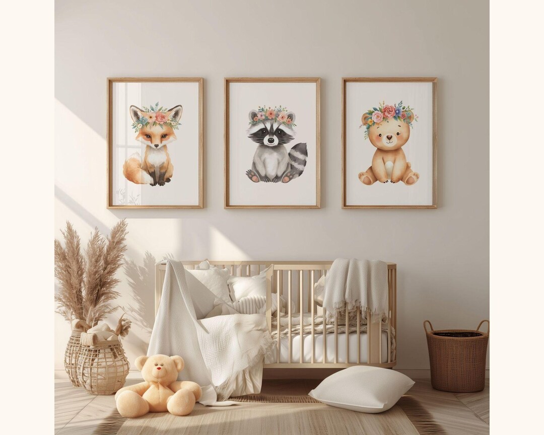 Baby Woodland Animals Nursery Wall Art Set of 6 | Forest Animal Prints ...