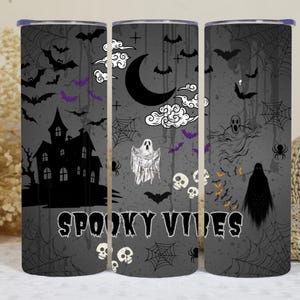 Gothic Halloween Tumbler Wrap: Spooky Bats, Moon, Clouds (PNG Digital Download)