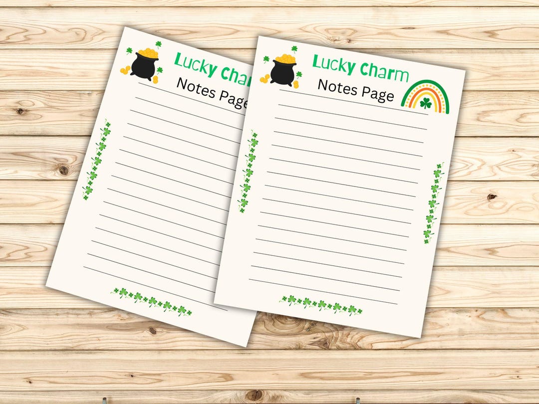Lucky Charm Notes Page Printable | St Patrick's Day | Rainbow Pot of ...