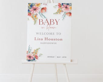 Welcome Sign Baby in Bloom Editable Canva Template – Baby in Bloom Sign – Printable Floral Baby Shower Poster – Girl Baby Shower Decoration