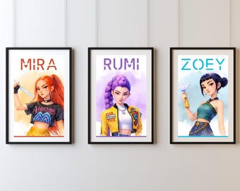 Kpop Demon Hunters Poster A3 & 11x14 | Kpop Wall Art Print | Anime Style Kpop Decor | Korean Pop Idol Fan Art | Kpop Room Decor Gift