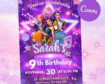 Kpop Birthday Invitation, Demon Hunters Party Invite, Editable Kids Invitation Kpop invitation, Music Party, Instant Download PDF Template