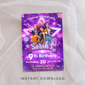 Editable Kpop birthday invitation template, Demon Hunters theme, personalized kids party invite printable 5x7