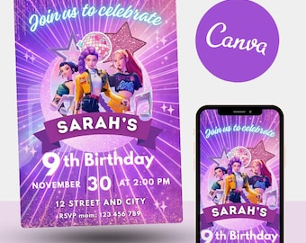 Kpop Demon Hunters Invitation Birthday Invitation, Editable Kids Party Invite, Music Lover Theme, Custom Digital PDF Download Bundle