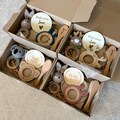 Personalized Newborn Baby Gift Set with Muslin Bib, Wool Comb, Teething ring and Knitted Rattle, Perfect Baby Shower Gift product logo