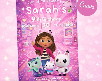 Gabby Dollhouse Invitation Editable, Gabby’s Dollhouse Birthday Invite, Digital Download 5x7 Printable Kids Party Invitation