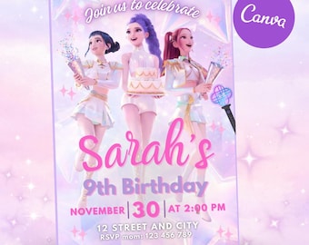 Kpop Demon Hunters Invitation Birthday Editable Girls, Kids Kpop Party Invite, Music Theme Birthday Invite, Printable 5x7 Digital Download