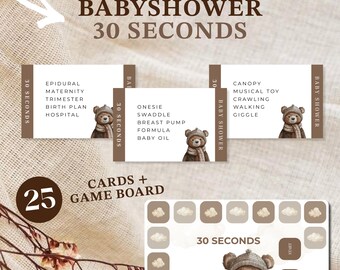 Teddy Bear Baby Shower Game: 30 Seconds, Printable Cards (Digital Download, Canva Editable)
