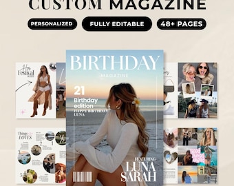 Sjabloon verjaardagstijdschrift canva, aangepaste verjaardagskrant, gepersonaliseerd verjaardagsboek, bewerkbaar cadeau voor beste vriend