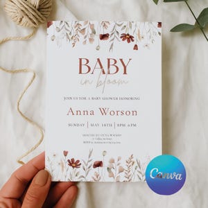 Baby in Bloom Wildflower Shower Invite – Canva Template – Printable Digital Floral Design – Elegant Baby Shower Invitation - Autumn Colors