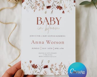 Baby in Bloom Wildflower Shower Invitation: Elegant Floral Design (Digital Download)