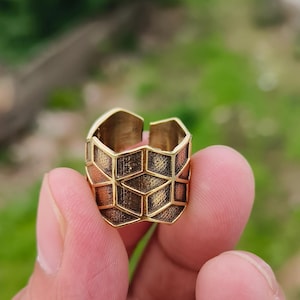 Geometric Brass Ring | Adjustable Statement Ring | Modern Tribal Jewelry | Handmade Boho Ring for Women | unique gift for her