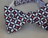 Men or Boys Navy and Coral Diamond Dots Bow Tie- Groomsmen and wedding tie - clip on, pre-tied with strap or self tying