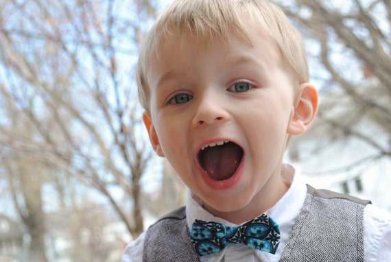 Items similar to Boy's Blue and Brown Clip on Bow Tie on Etsy
